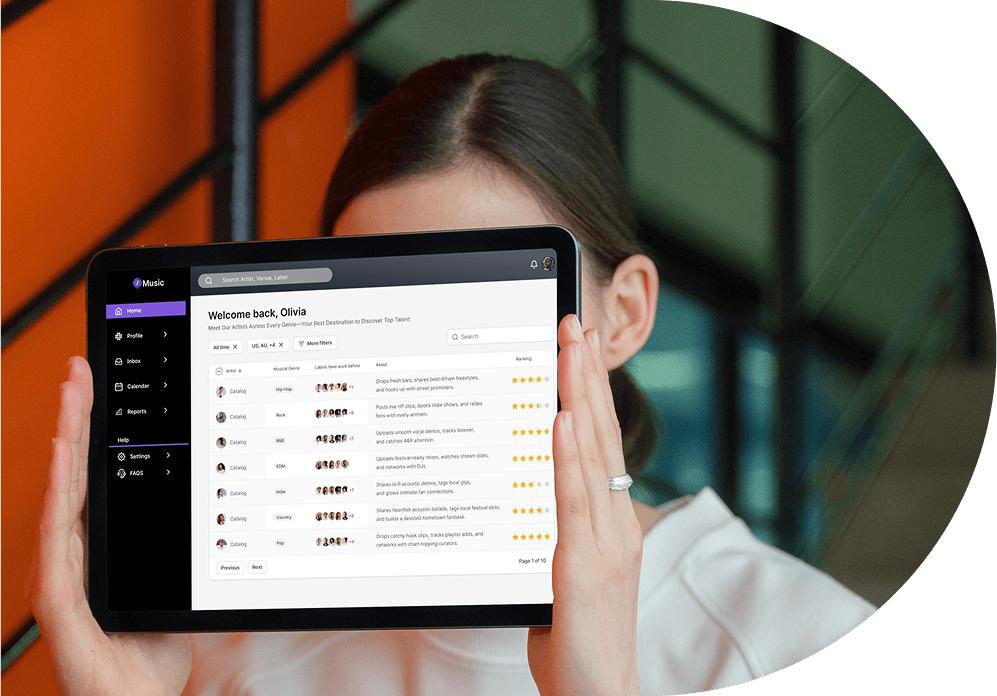 Artist dashboard preview